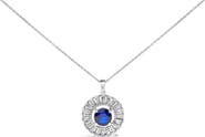 Haus of Brilliance Sterling Silver Lab Grown Sapphire and Baguette Diamond Medallion Pendant Necklace
