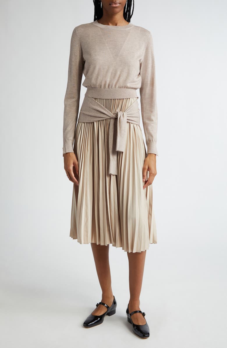 3.1 Phillip Lim Two-Piece Tie Waist Long Sleeve Pleated Dress, Main, color, 