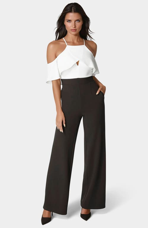 Bebe Cold Shoulder Palazzo Leg Jumpsuit In Multi