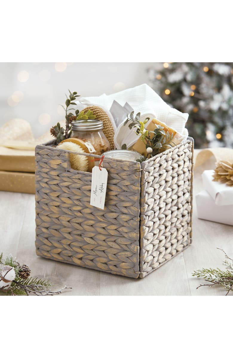 mDesign Hyacinth Woven Cube Bin Basket Organizer, Alternate, color, Gray Wash