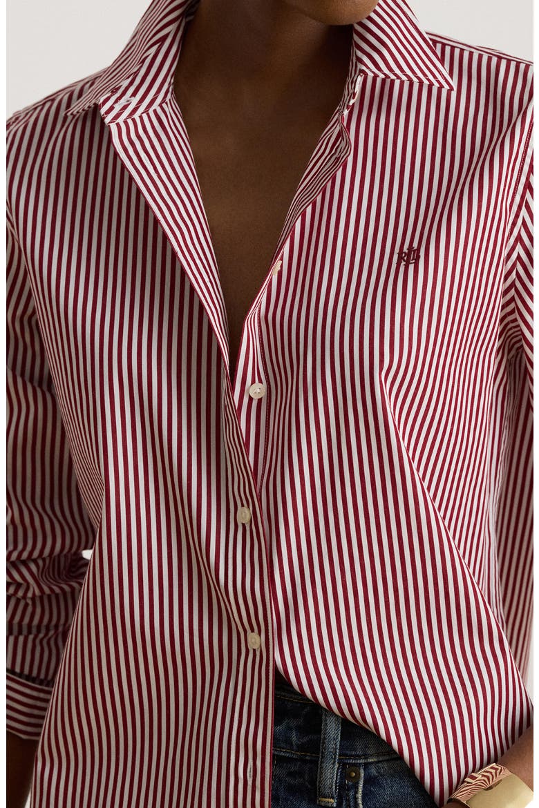 Stripe Cotton Button-Up Shirt, Alternate, color, RED/ WHITE