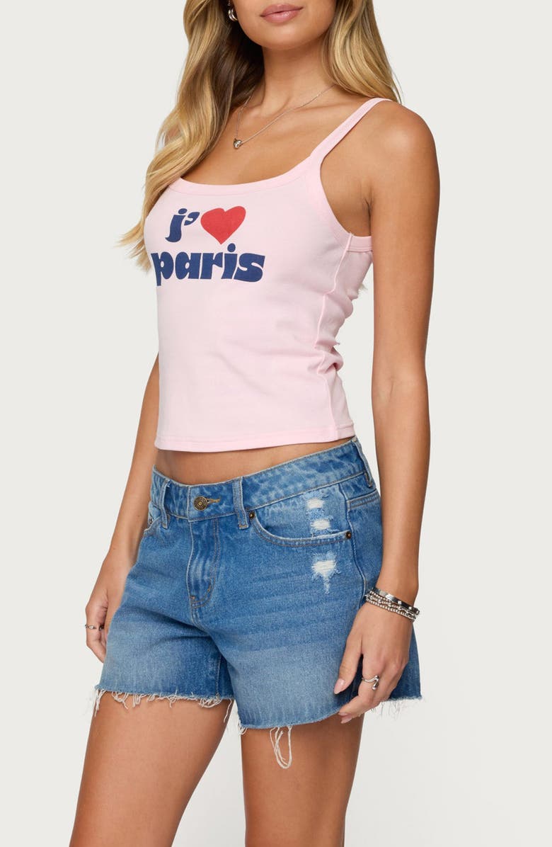 EDIKTED Love Paris Crop Graphic Camisole, Alternate, color, Light-Pink