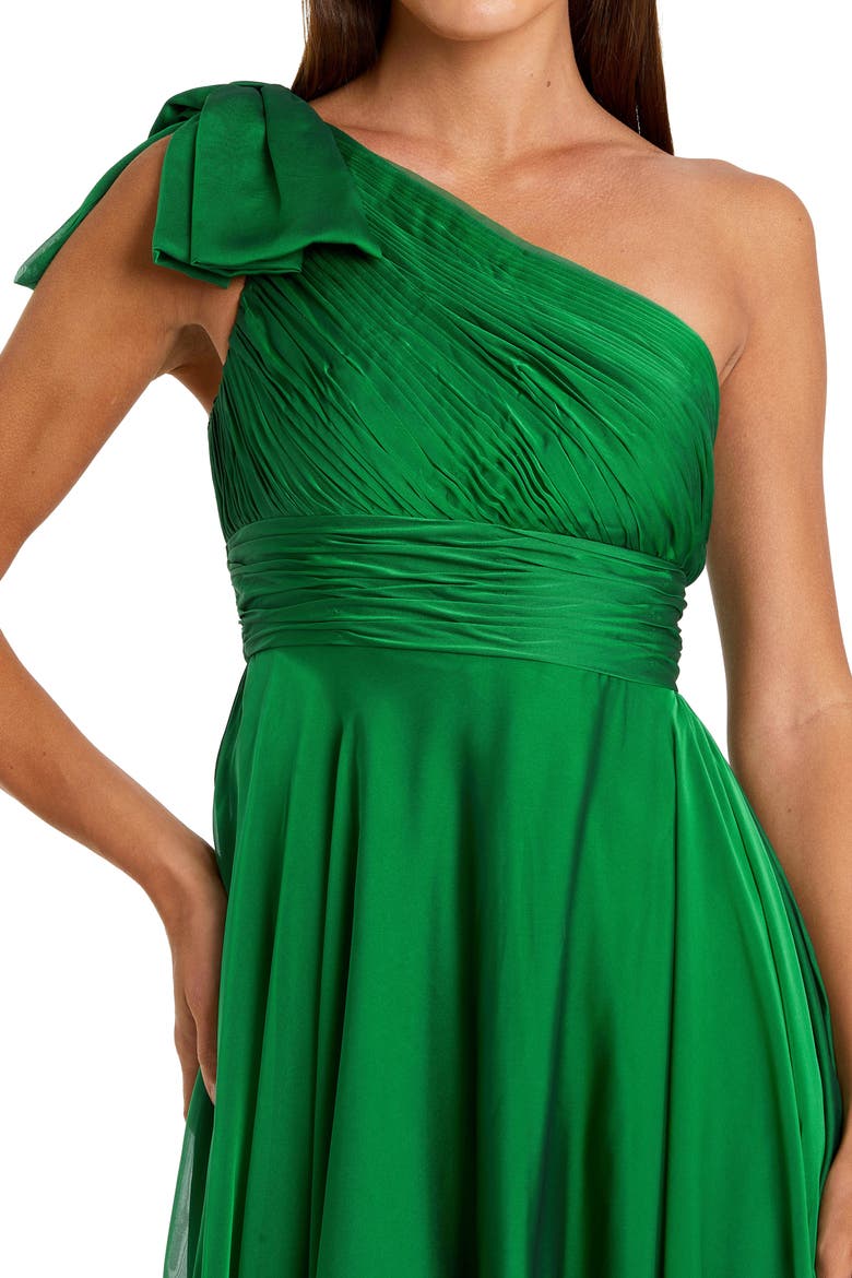 Petite Pleated One Shoulder Chiffon Gown, Alternate, color, Emerald