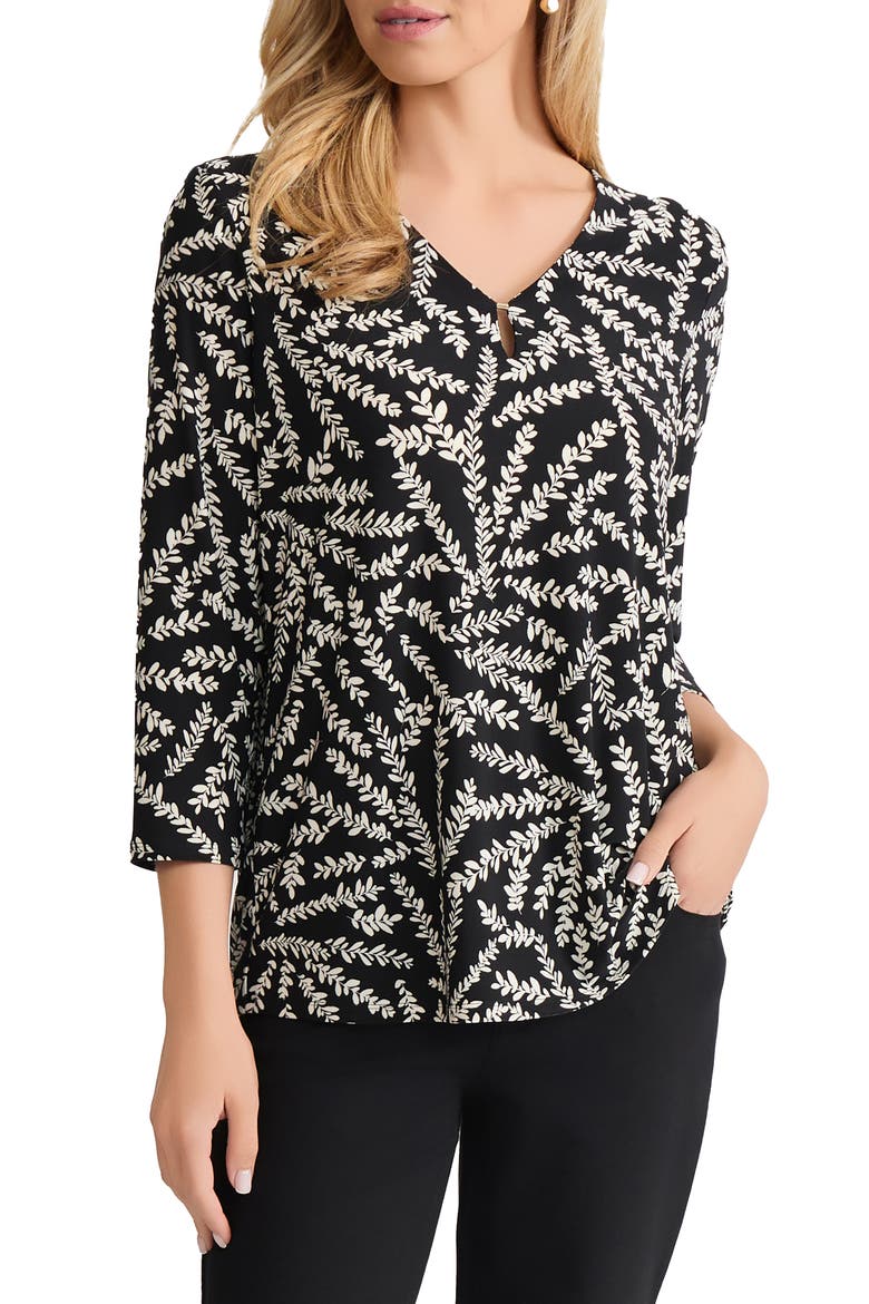 Botanical Print V-Neck Top, Main, color, JONES BLACK/ JONES WHITE