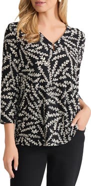 Jones New York Botanical Print V-Neck Top