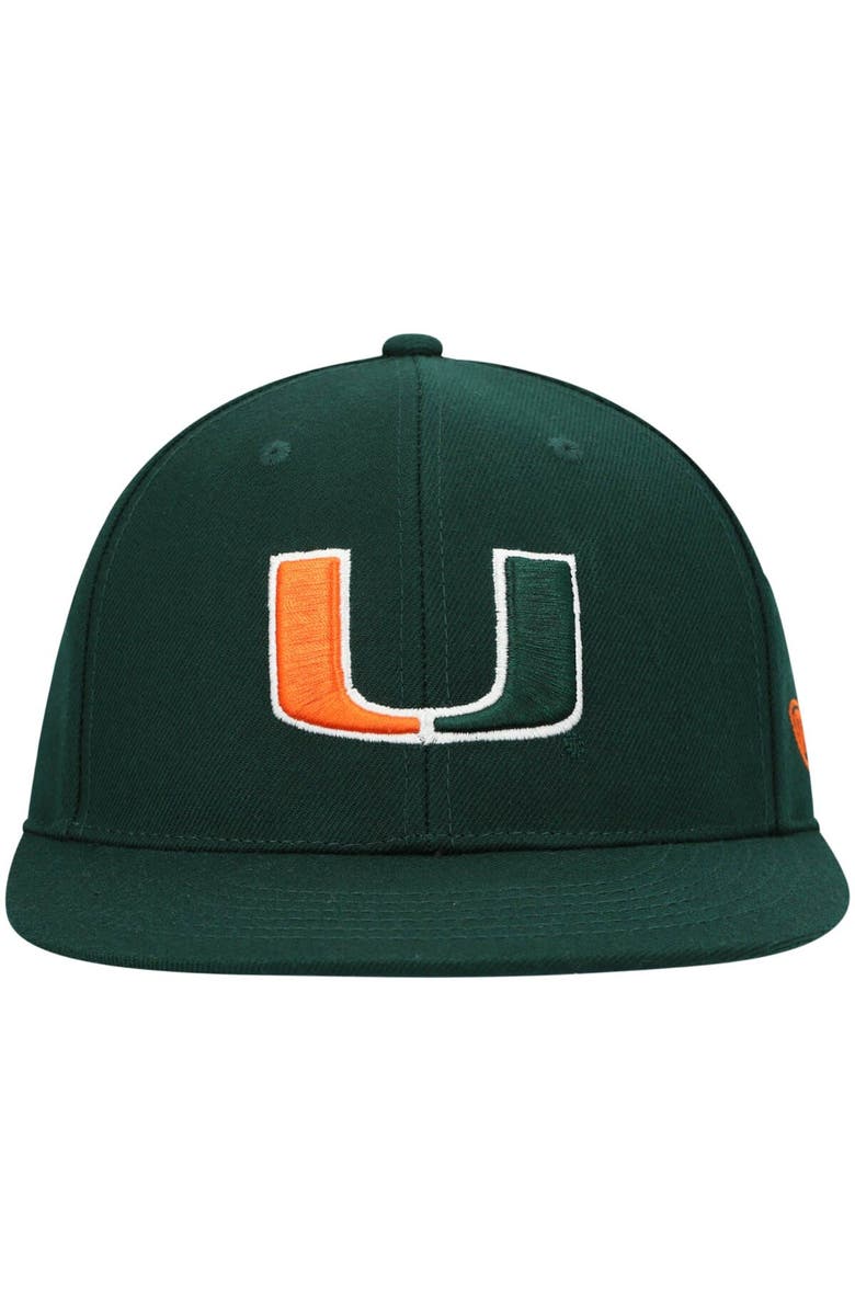TOP OF THE WORLD Men's Top of the World Green Miami Hurricanes Team Color Fitted Hat, Alternate, color, Green