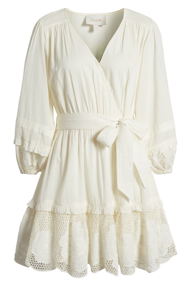 Jill Tie Waist Long Sleeve Organic Cotton Minidress, Alternate, color, IVORY