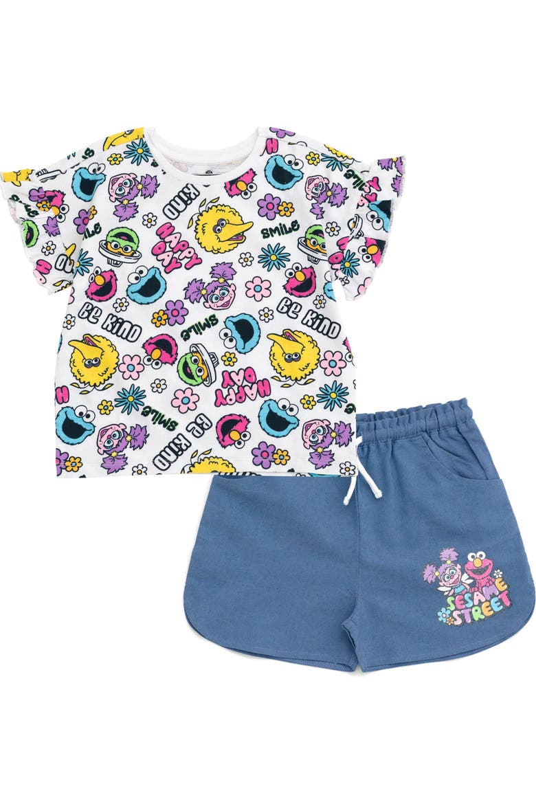 T-Shirt and Chambray Shorts Set, Main, color, White Chambray
