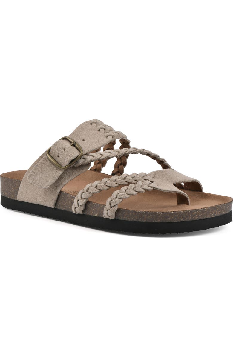 White Mountain Footwear Hayleigh Braided Leather Footbed Sandal, Main, color, Sandal Wood/ Suede