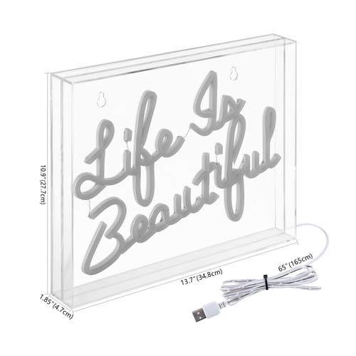 Jonathan Y Life Contemporary Glam Acrylic Box Usb Operated Led Neon Light In Orange