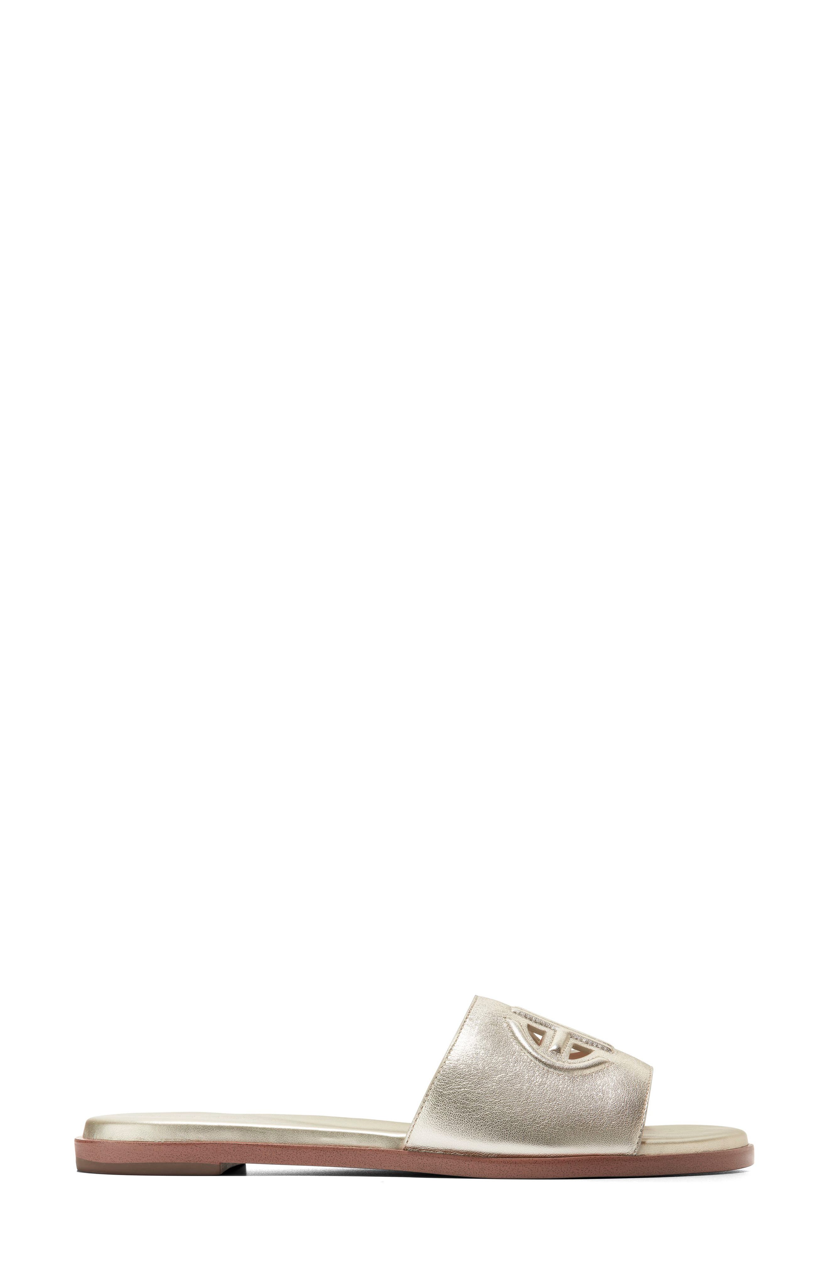 Cole Haan Flynn Logo Slide Sandal, Alternate, color, Gold Leather