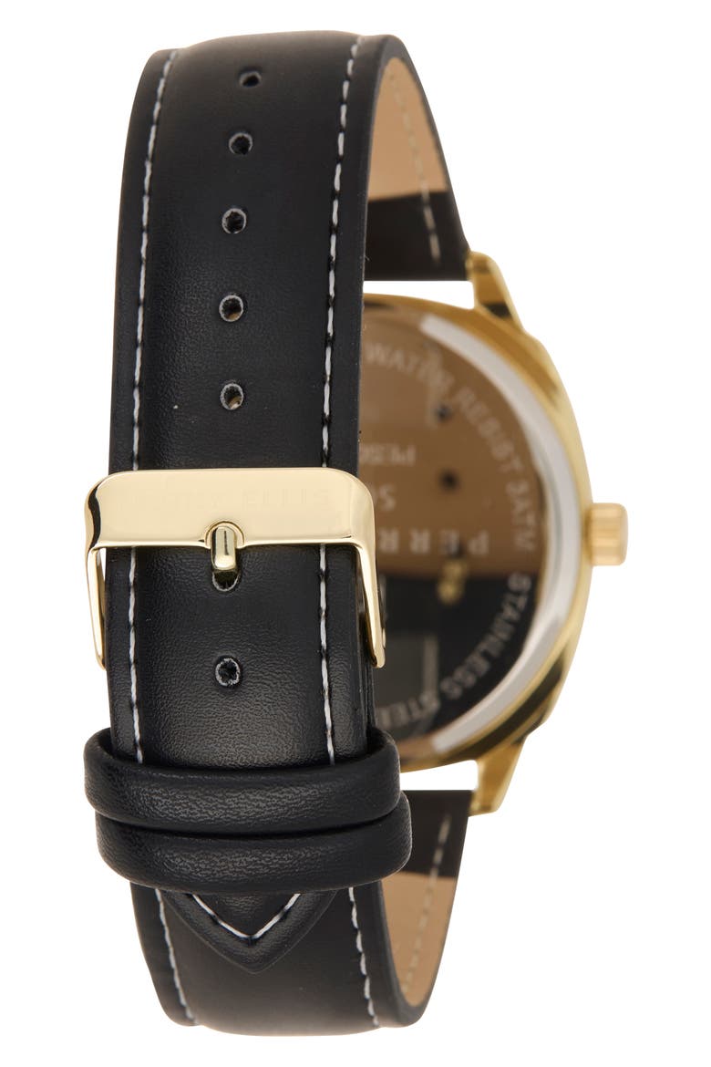 Solar 3-Hand Quartz Faux Leather Strap Watch, 44mm, Alternate, color, GOLD