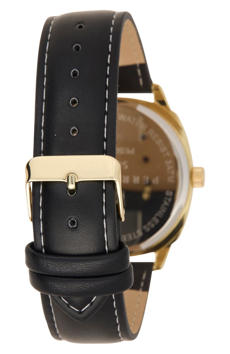 Perry Ellis Solar 3-Hand Quartz Faux Leather Strap Watch, 44mm, Alternate, color, Gold