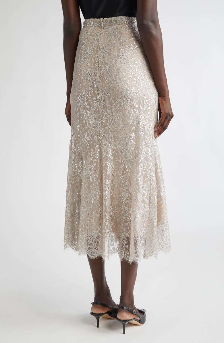 Erdem Fluted Metallic Lace Skirt, Alternate, color, Silver