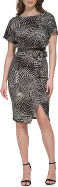 Kensie Palm Print Blouson Sheath Dress