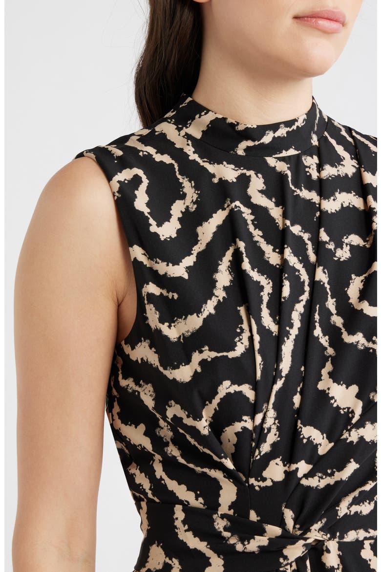 Print Stretch Twist Waist Dress, Alternate, color, BLACK/ TAN