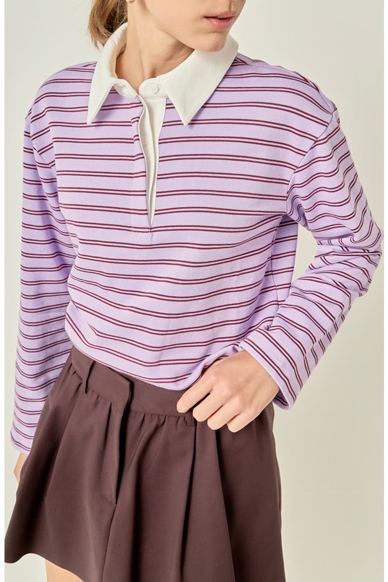 Striped Knit Polo Top, Main, color, LAVENDER/ BURGUNDY