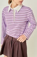 English Factory Striped Knit Polo Top