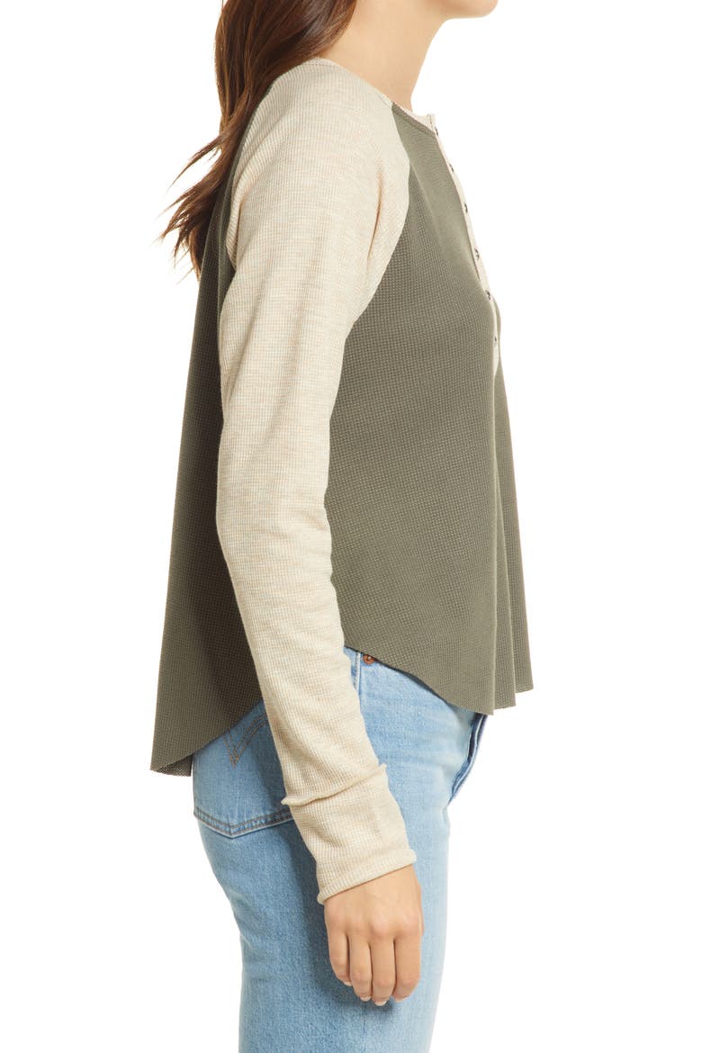Raglan Sleeve Henley Top, Alternate, color, OLIVE SARMA- IVORY