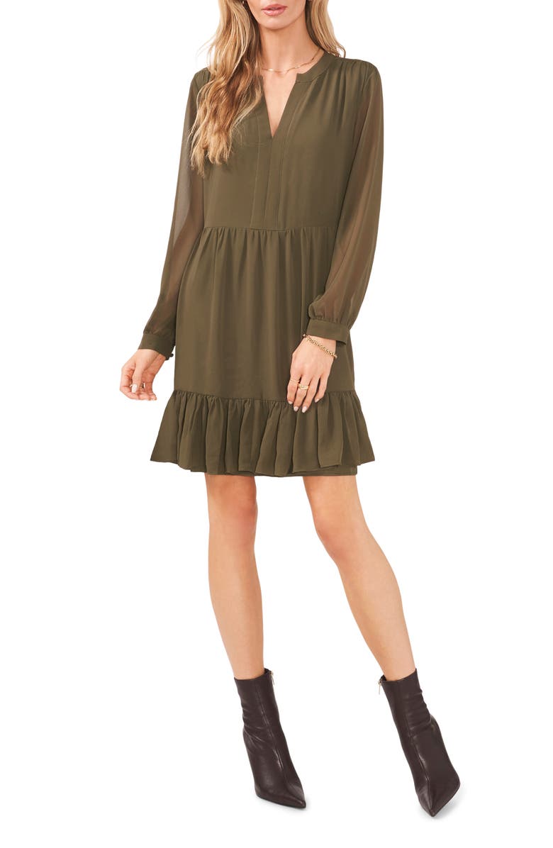 Vince Camuto Long Sleeve Ruffle Hem Chiffon Dress, Main, color, 