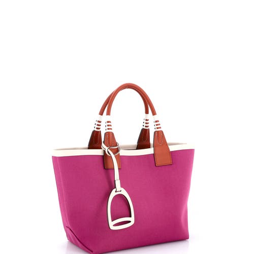 Pre-owned Hermes Hermes Sac Steeple Tote Toile With Leather 25 In Purple
