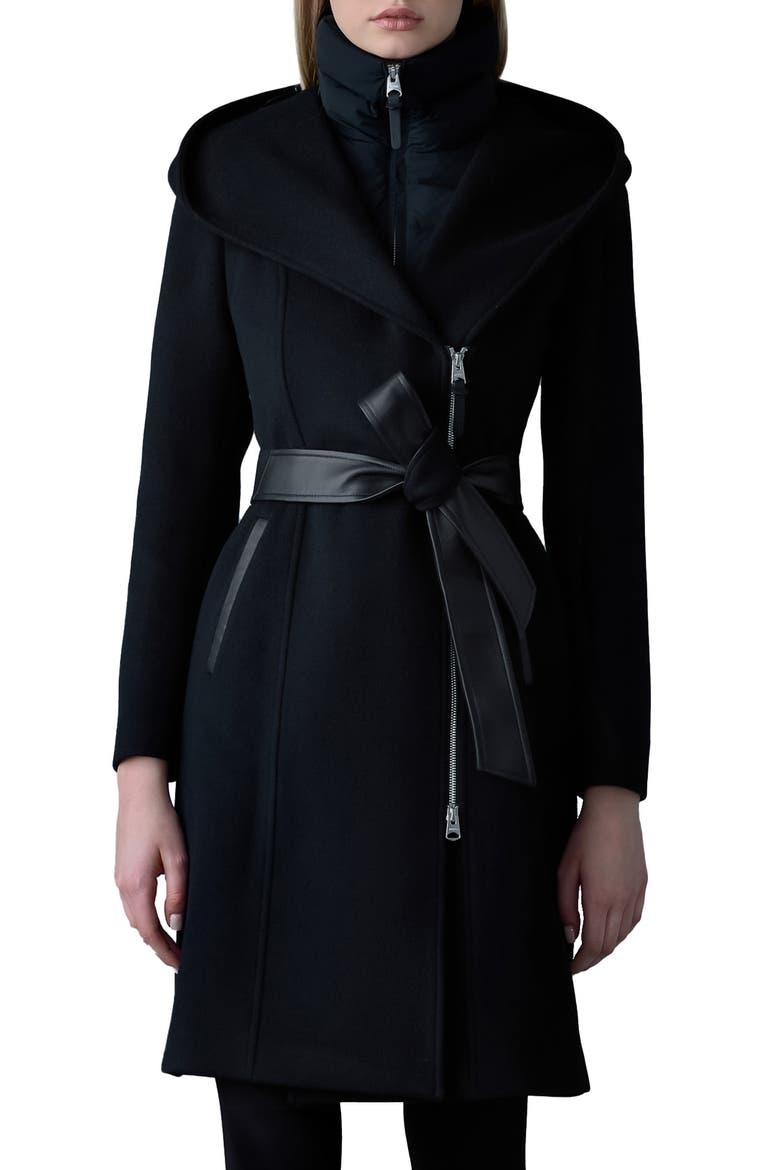 Shia-SLB 2-in-1 Double Face Wool Coat with Removable Bib, Main, color, BLACK