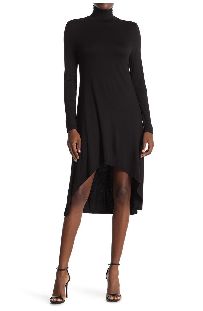 Velvet Torch Mock Neck High/Low Hem Skater Dress, Alternate, color, 