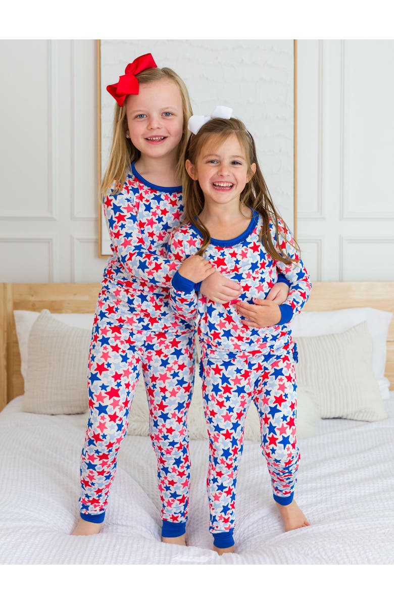 RuffleButts SoftSnooze Toddler Girls Ruffle Long Sleeve Pajama Set, Alternate, color, Star-Spangled
