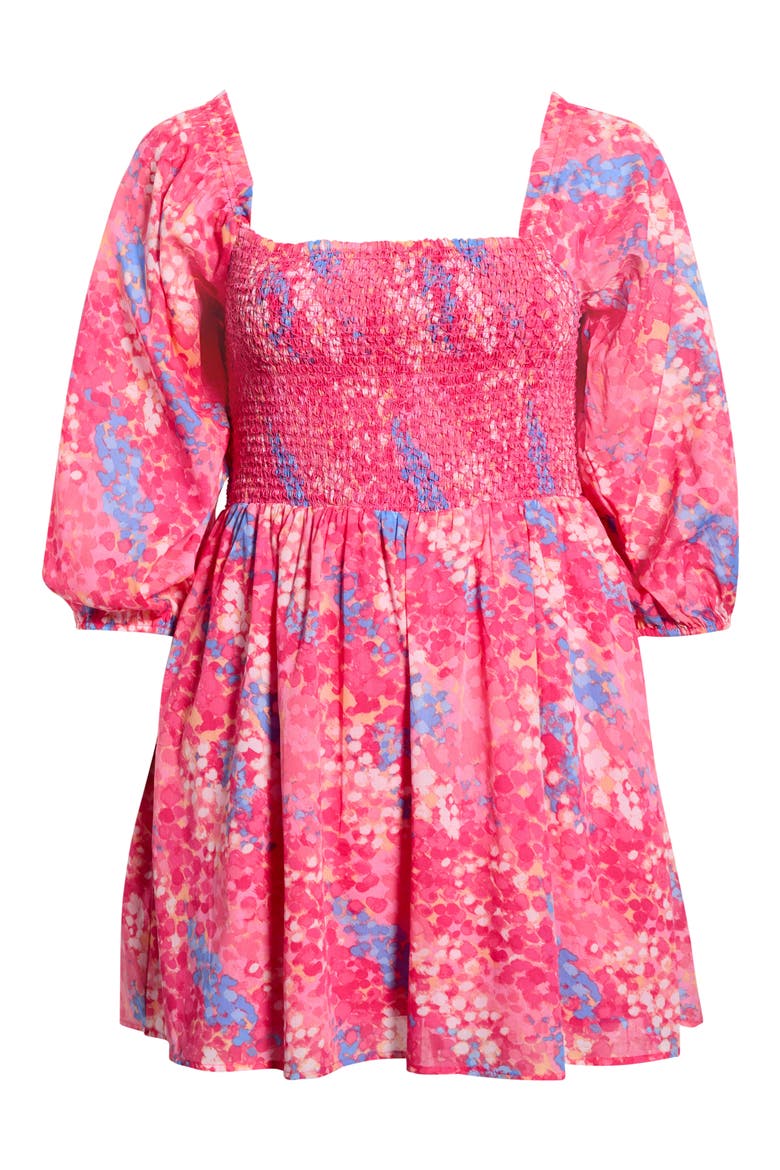 Leah Abstract Print Niko Smocked Minidress, Alternate, color, PINK-BLUE