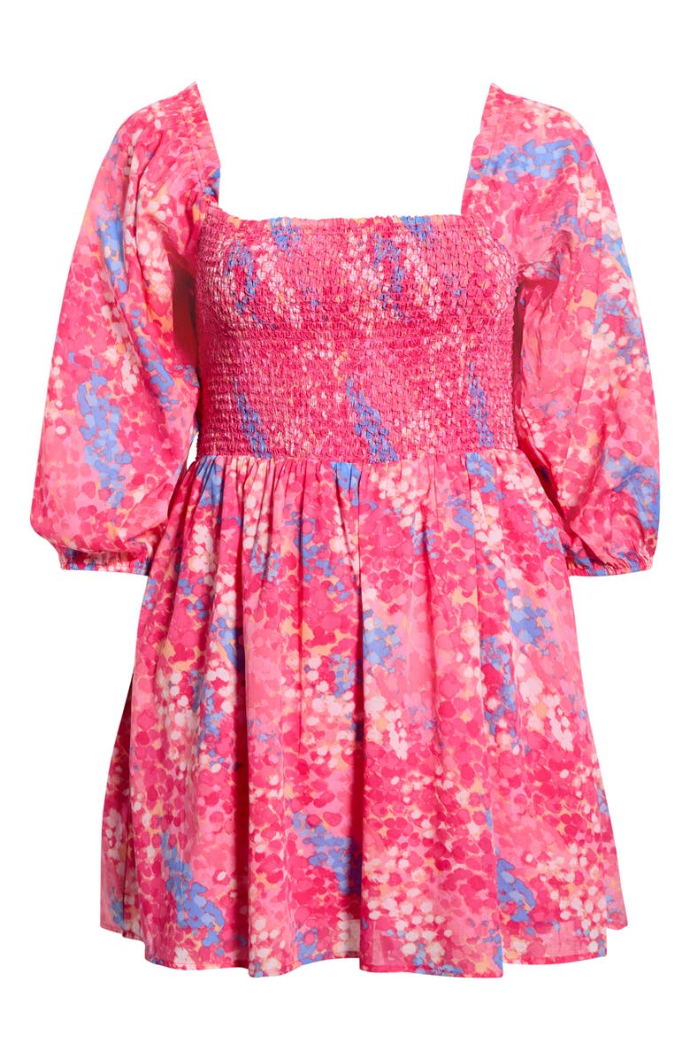 SUGARLIPS Leah Abstract Print Niko Smocked Minidress, Alternate, color, Pink-Blue