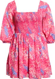 SUGARLIPS Leah Abstract Print Niko Smocked Minidress