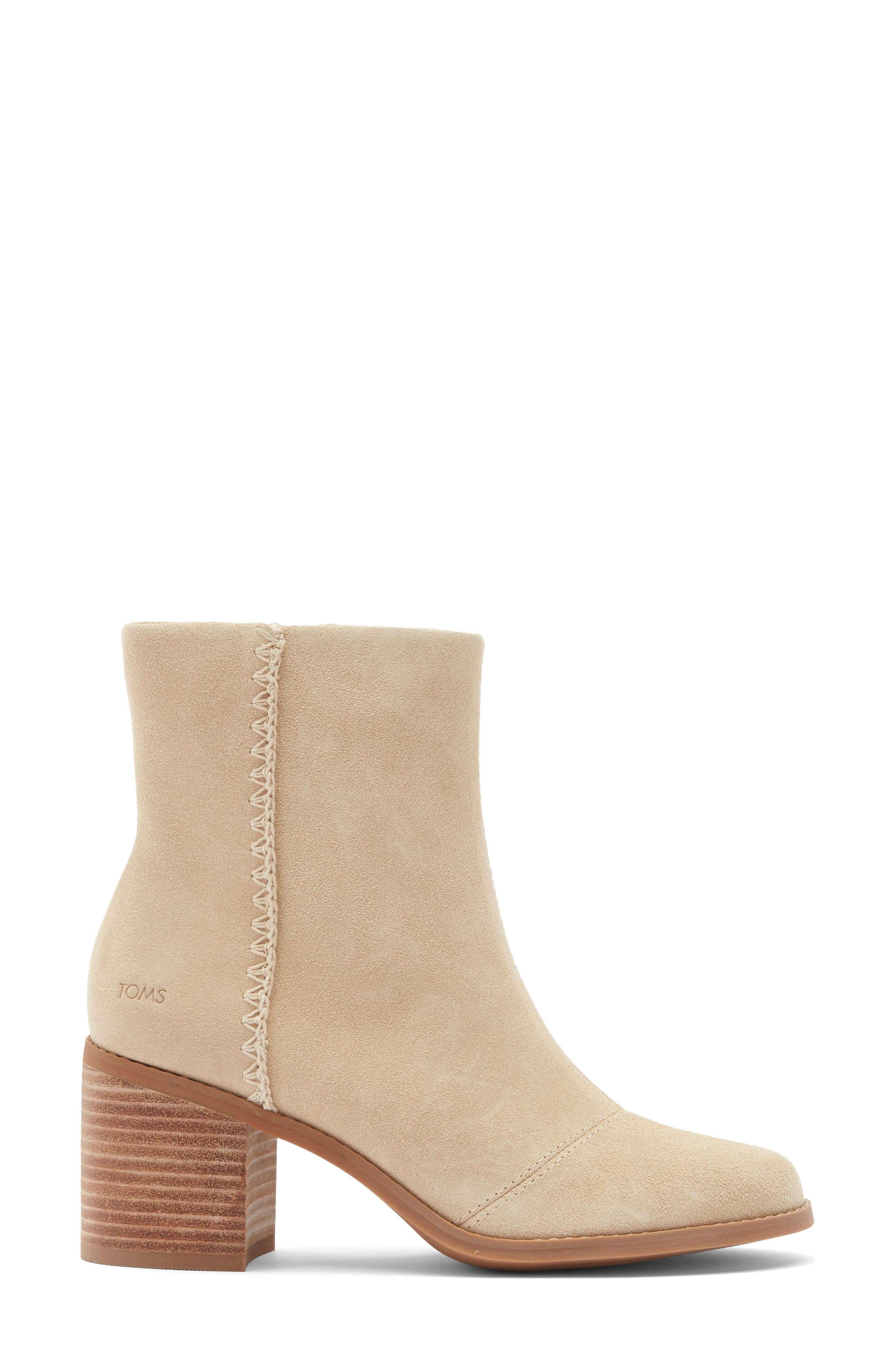 TOMS Evelyn Bootie, Alternate, color, Oatmeal Suede/ Deco Stitch