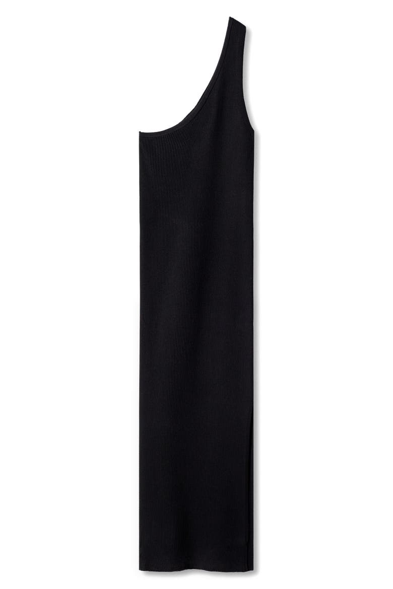 One-Shoulder Side Slit Rib Midi Dress, Alternate, color, BLACK