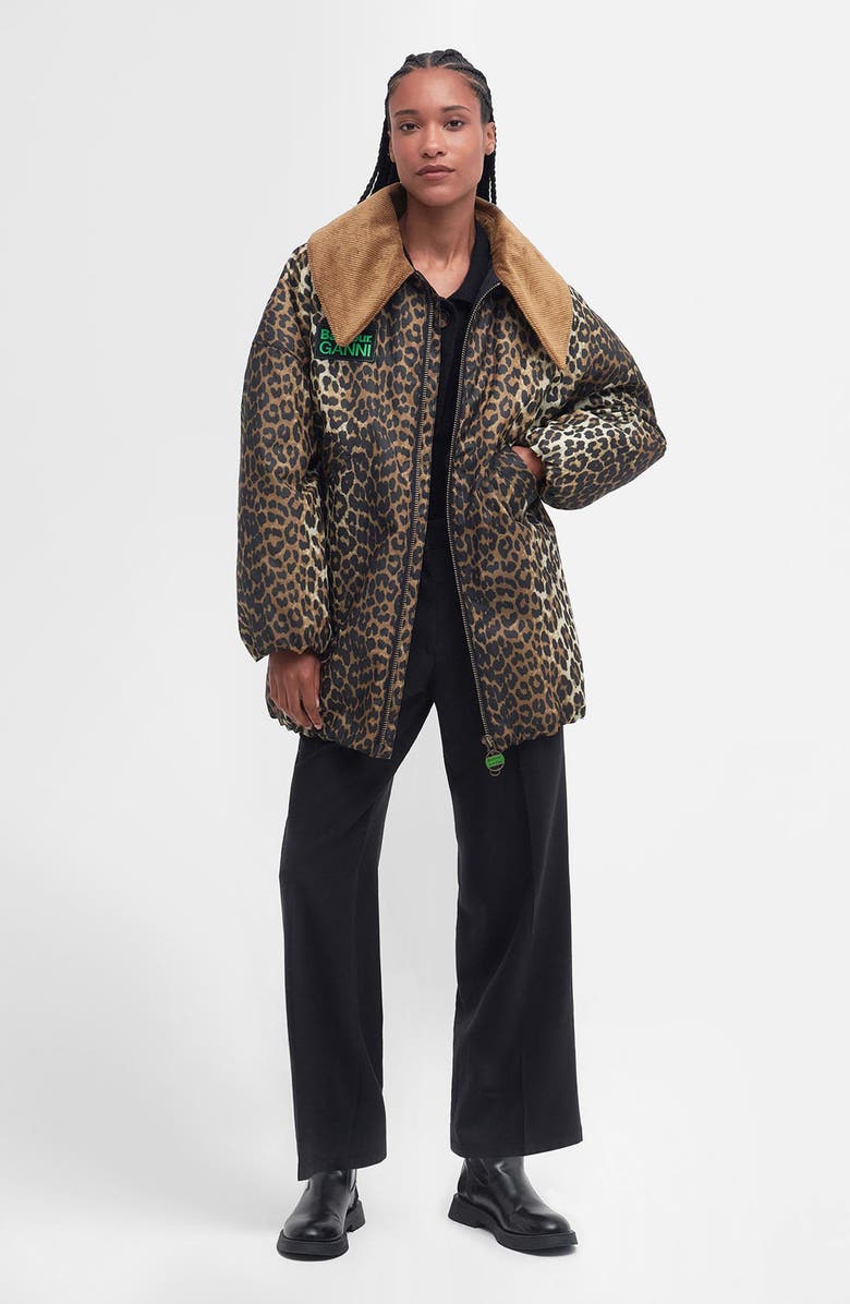 BARBOUR X GANNI Leopard Print Waxed Cotton Bomber Jacket, Alternate, color, 