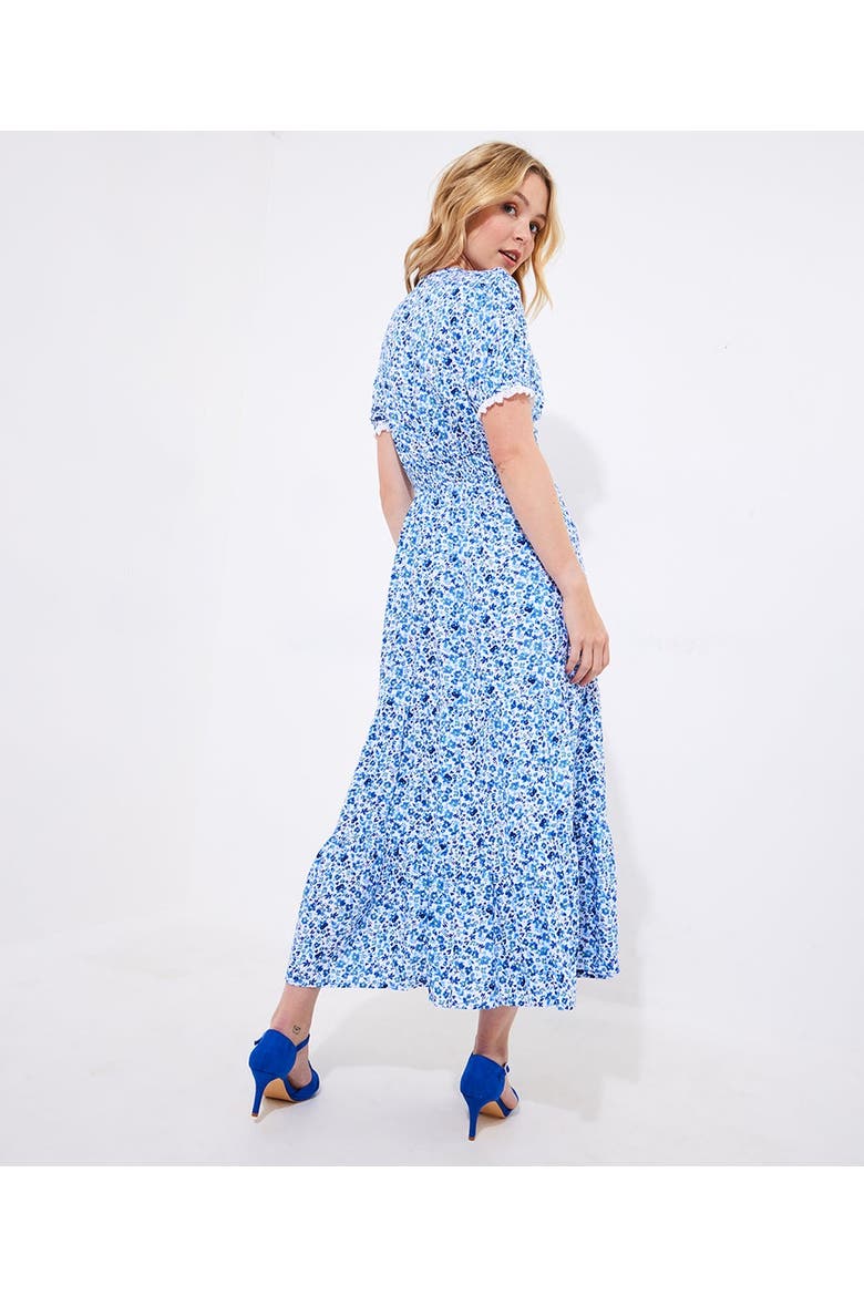 V Neck Tiered Midi Dress, Alternate, color, BLUE DITSY FLORAL