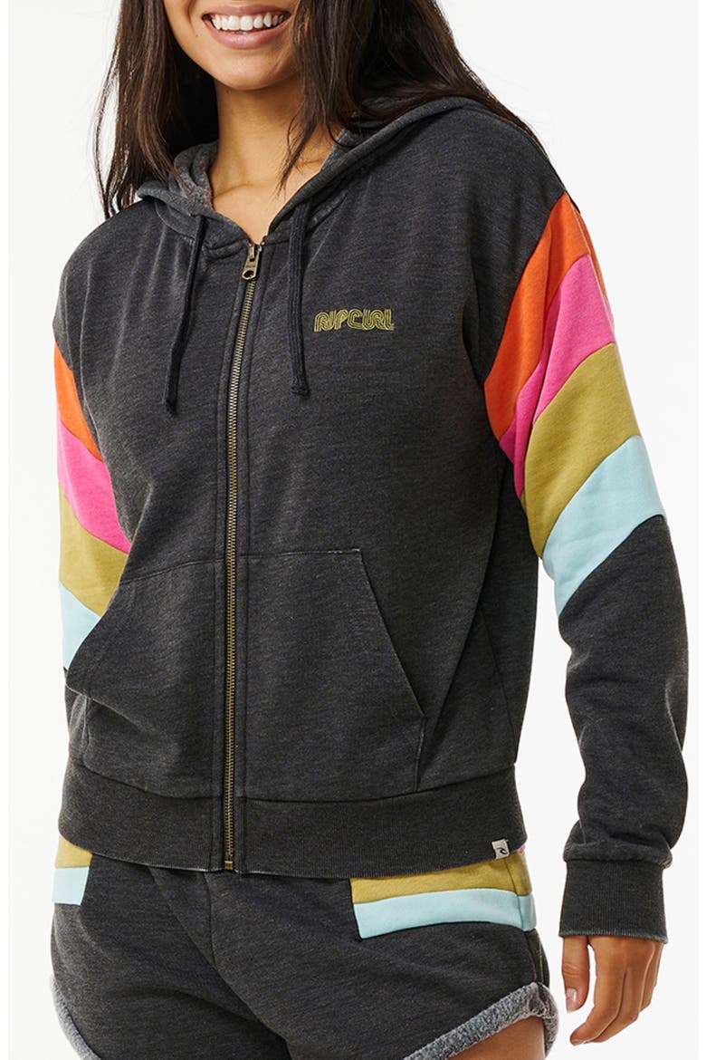 Surf Revival Colorblock Zip-Up Fleece Hoodie, Alternate, color, WASHED BLACK
