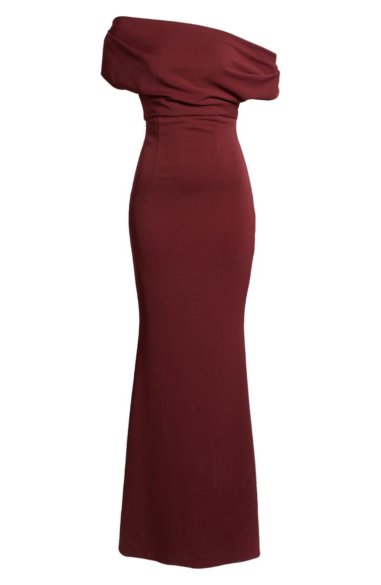 Katie May Hannah Off the Shoulder Crepe Trumpet Gown, Alternate, color, 