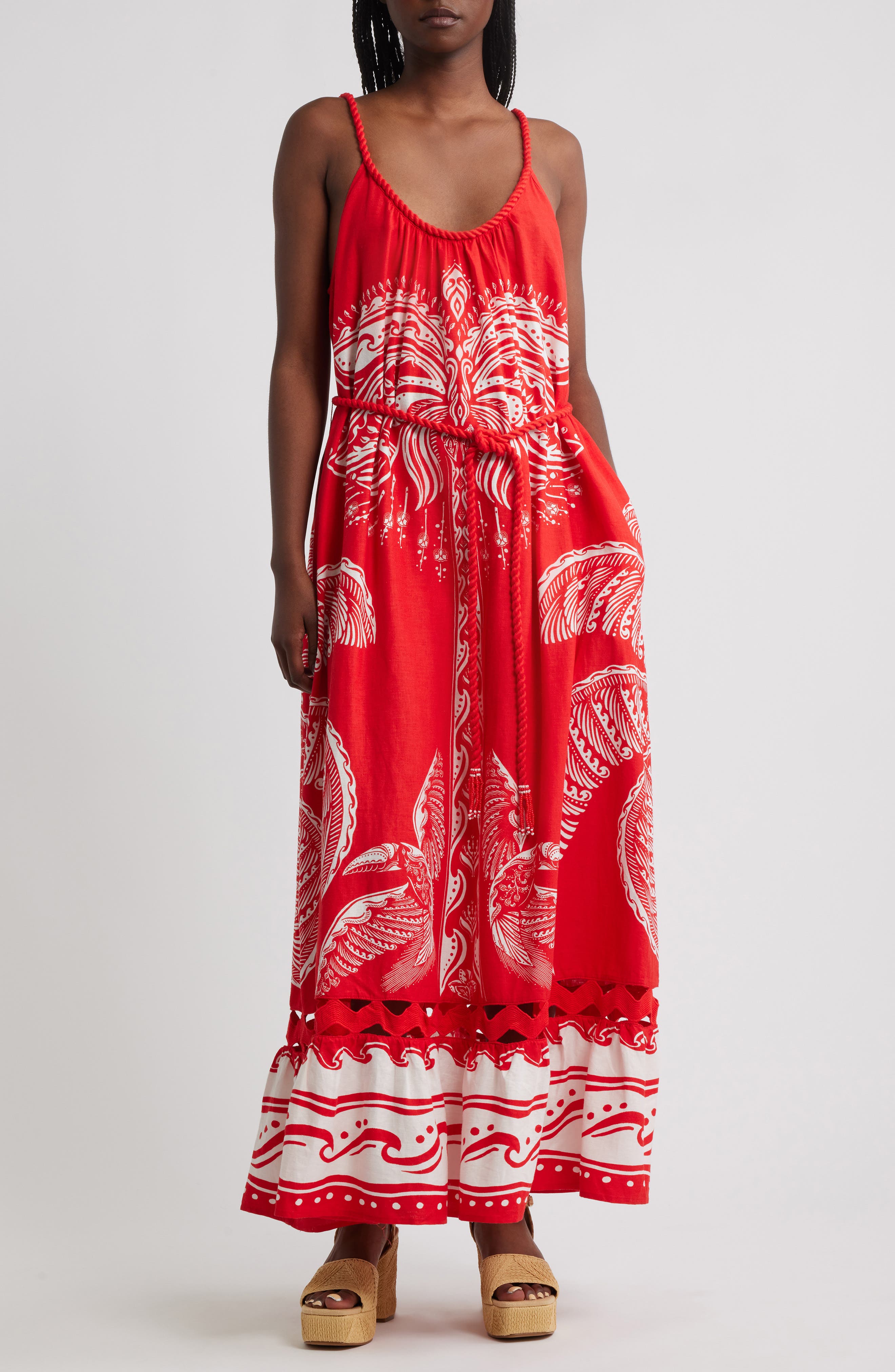 FARM Rio Majestic Coconut Tree Linen Blend Midi Dress