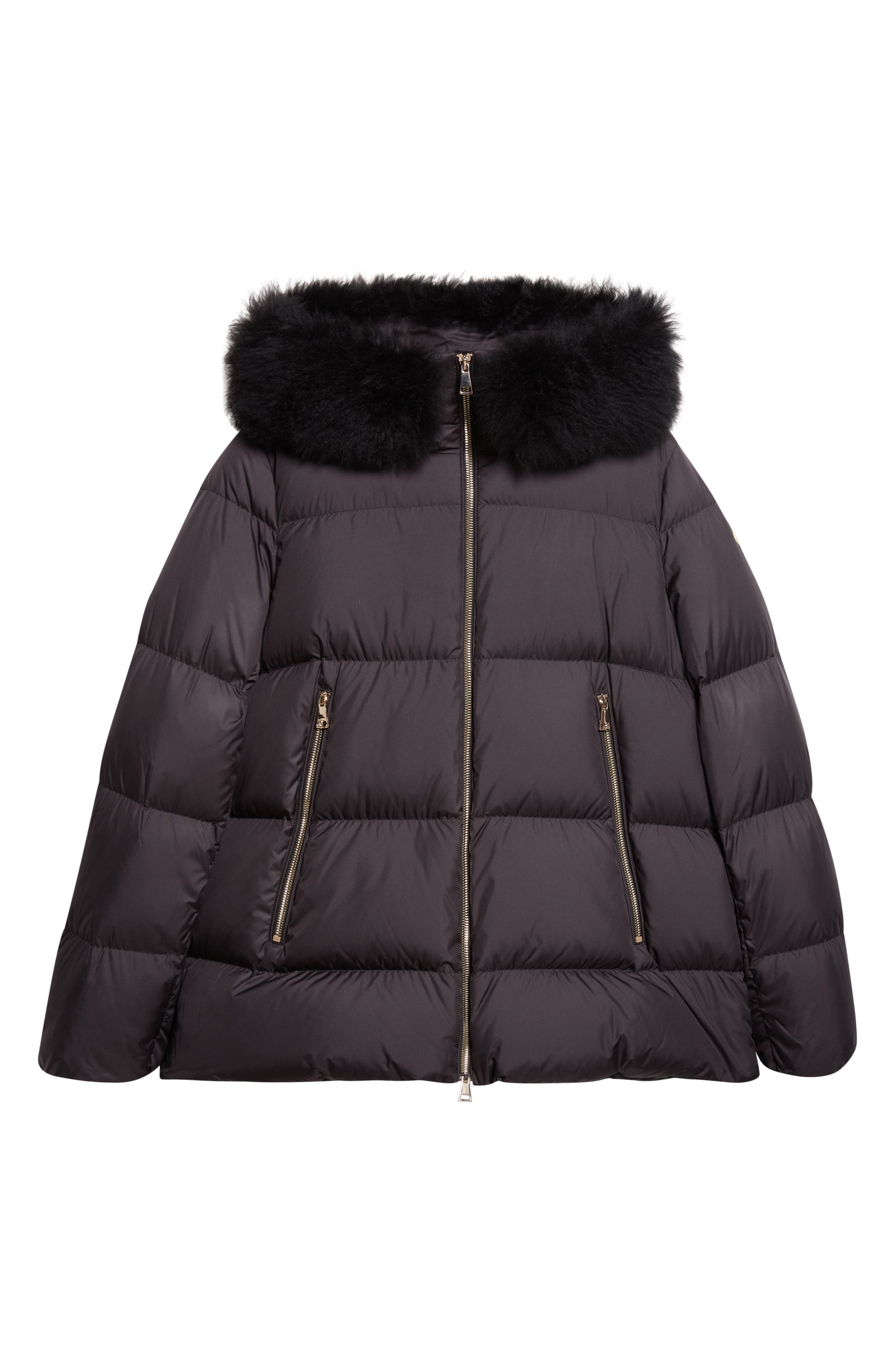 Laichefur Down Hooded Jacket with Removable Genuine Shearling Trim