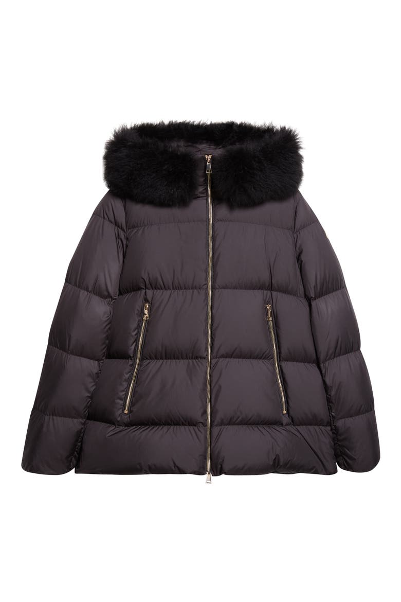 Laichefur Down Hooded Jacket with Removable Genuine Shearling Trim, Alternate, color, BLACK