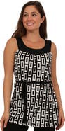24seven Comfort Apparel Womens Essential Geometric Print Scoop Neck Sleeveless Waist Tie Top