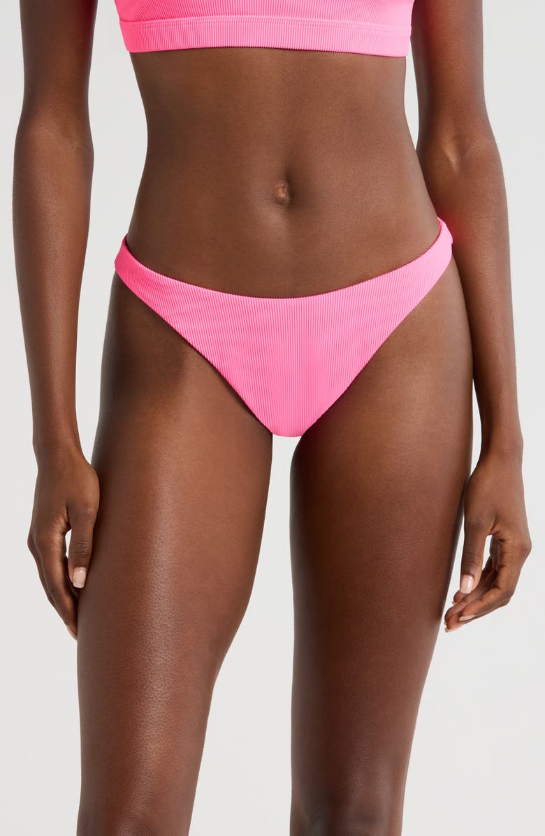 Beach Riot Kaylin Rib High Cut Bikini Bottoms, Main, color, Neon Pink