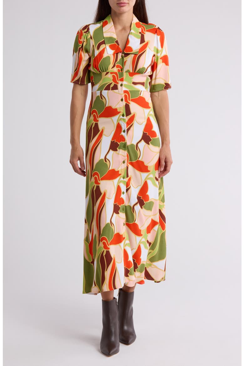 Isla Crepe Midi Dress, Main, color, FLOWING FLOWERS