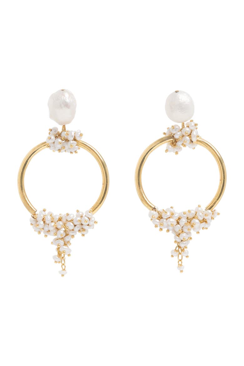 Seed and Baroque Pearl Mid Hoops, Alternate, color, Gold