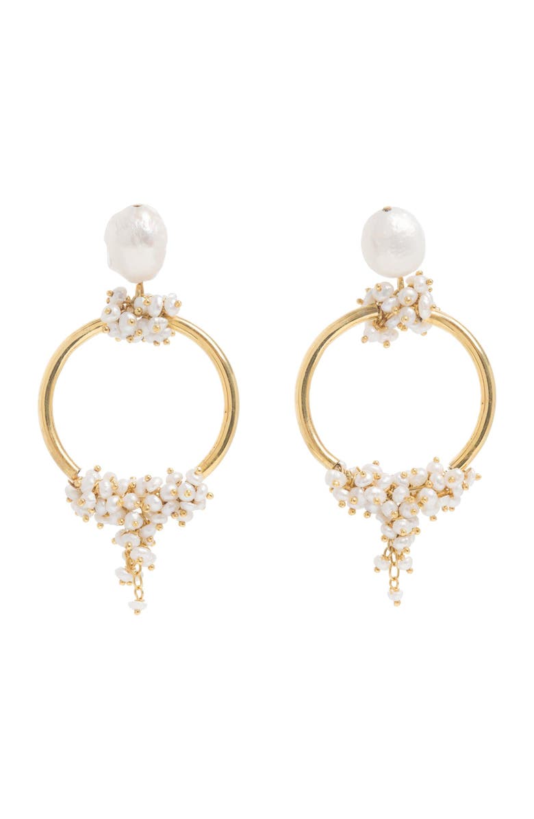Freya Rose Seed and Baroque Pearl Mid Hoops, Alternate, color, Gold