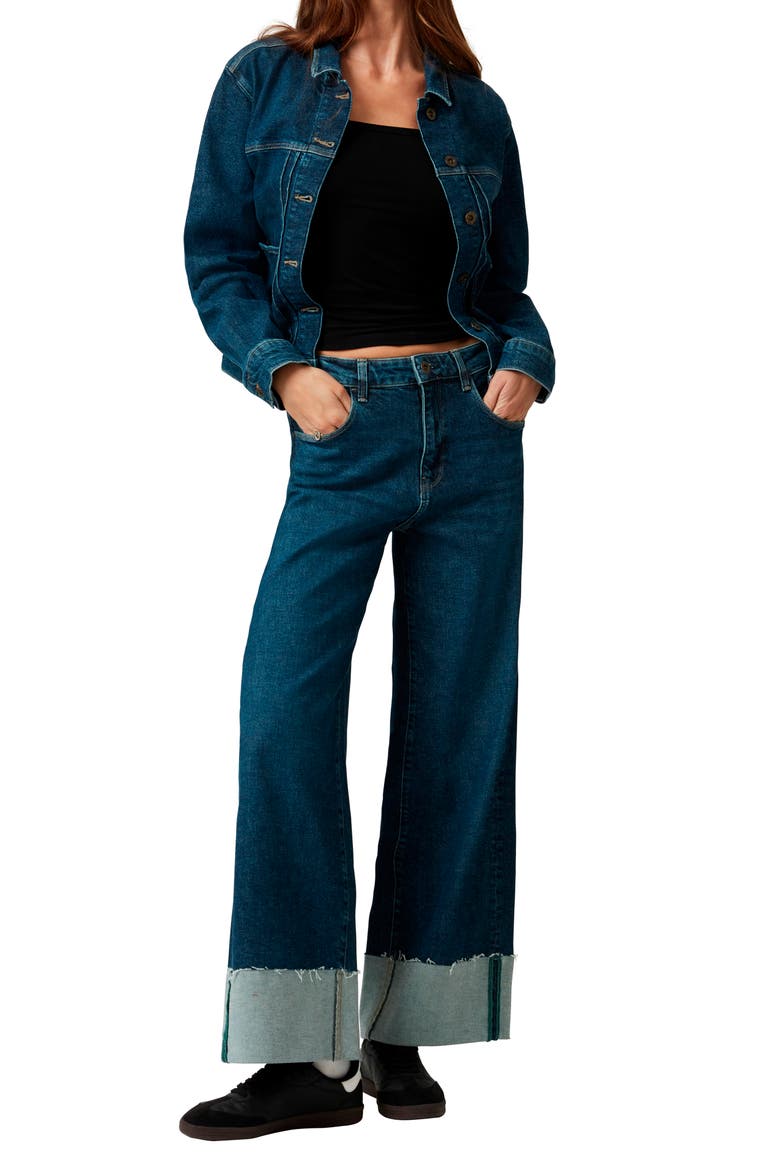 Cathy Cuffed Mid Rise Wide Leg Jeans, Alternate, color, DARK BLUE DENIM