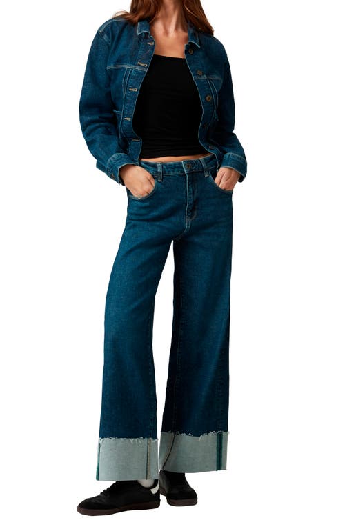 Mavi Jeans Cathy Cuffed Mid Rise Wide Leg Jeans In Dark Blue Denim