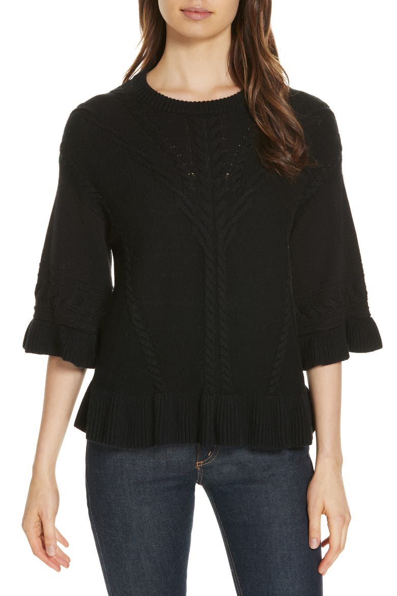 kate spade new york cable sweater, Main, color, BLACK