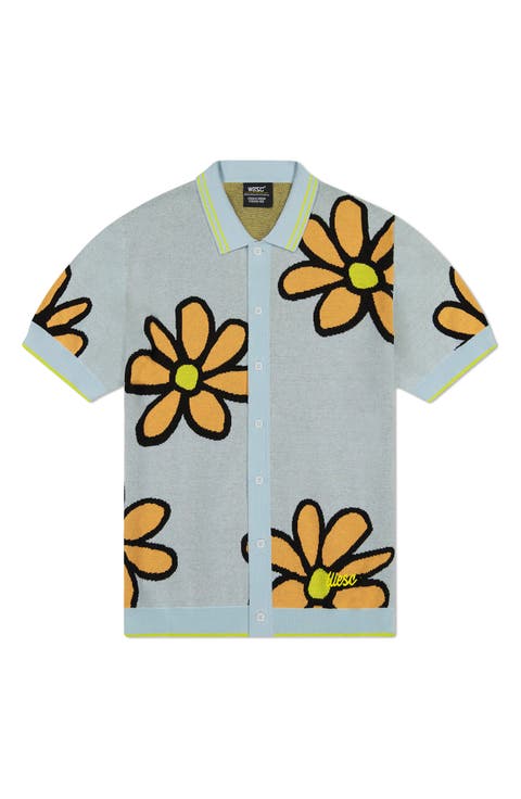 Daisy Intarsia Cotton Short Sleeve Shirt