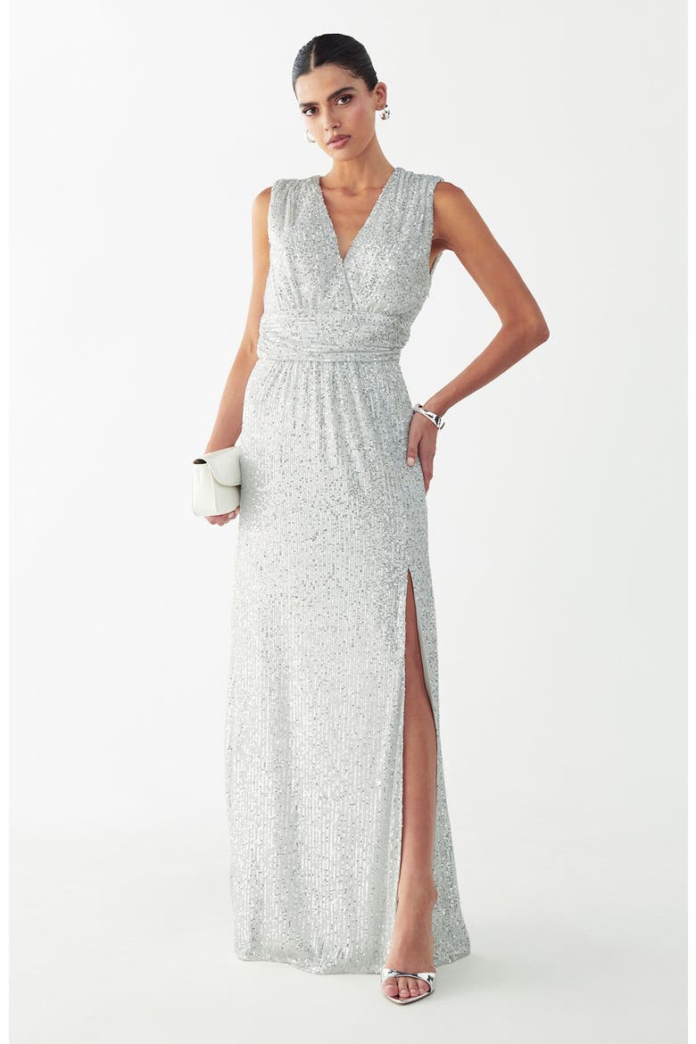 Cottier Maxi Dress, Main, color, White Sequin